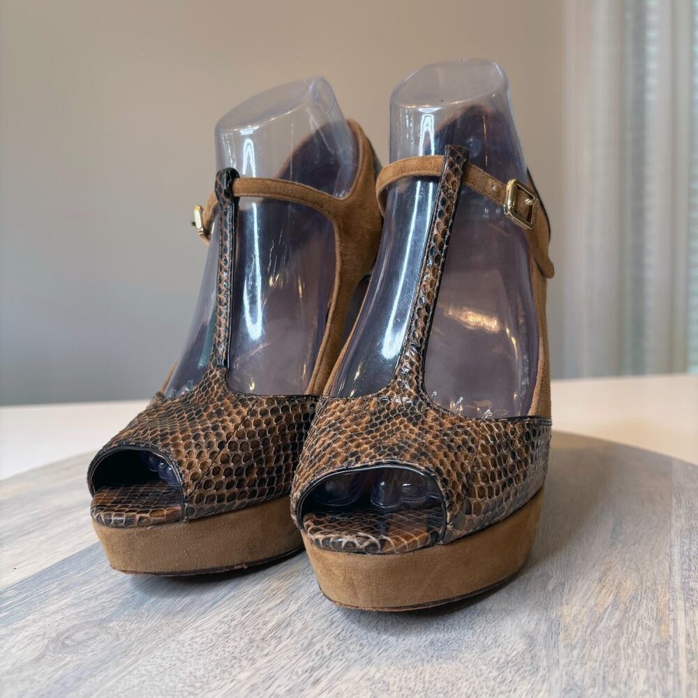 Tory Burch Authentic Snakeskin Leather Suede Heels Pumps Shoes US Size 9 9M - Picture 5 of 11